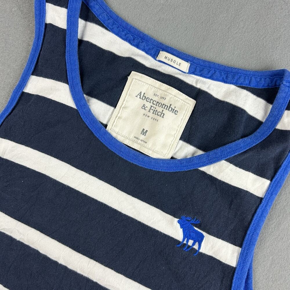 Abercrombie & Fitch Men's Navy Blue Muscle Tank Top White Trim Size M Moose Logo